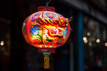 AI generated image. Colorful Chinese lantern on a city street