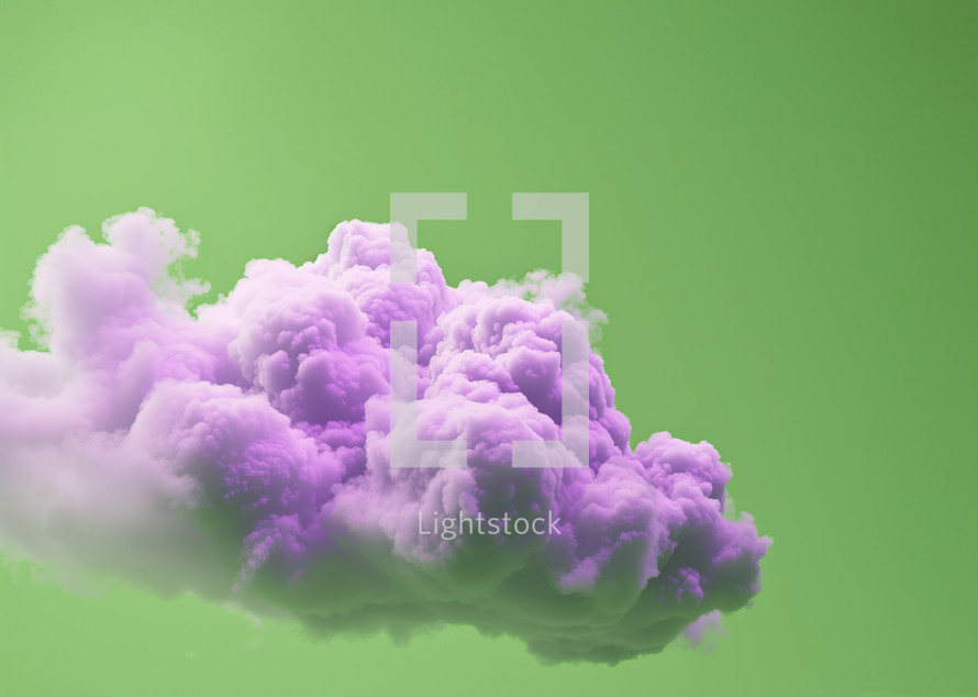 AI Generated Image. Violet pink cloud flying against the green wall