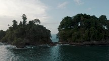 Drone Passed Between The Two Islet With Trees And Reveal Beautiful Seascape In Costa Rica. - aerial	