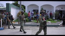 Asian Soldiers Patrolling Mayanmar Street War Coup