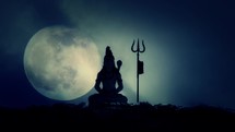 Hindu Lord Shiva Meditating and Dancing on Mount Kailash on a Full Rising Moon B