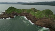 Waves Crashing Rocky Island Birds Flying Costa Rica
