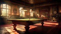 Billiard Table standing in the retro room Created With Generative AI Technology