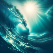 dramatic wave with sunlight flares