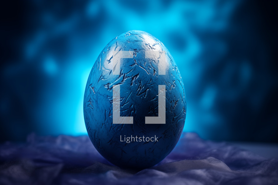 AI Generated Image. Sweet blue Easter egg in dramatic light
