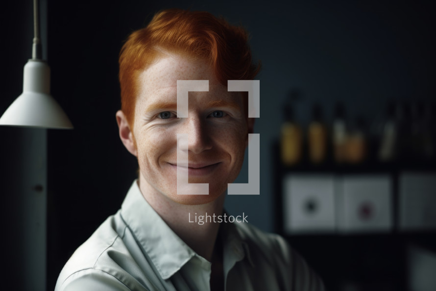 AI Generated Image. Smiling redhead scientist at the laboratory