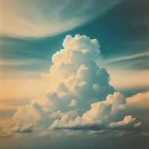 majestic cumulonimbus cloud in white, blue, peachy orange and cream colors