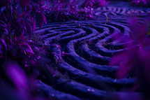 AI Generated Image. Surreal purple garden labyrinth