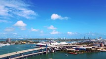 Rising Aerial of Port Miami and Miami Beach Horizon
