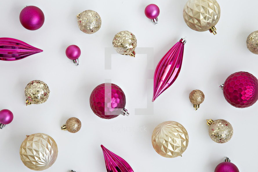 gold and fuchsia Christmas ornaments 