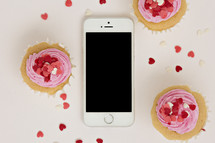 Valentine's day background with cellphone 
