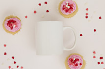 Valentine's day sprinkles, cupcakes, and mug 