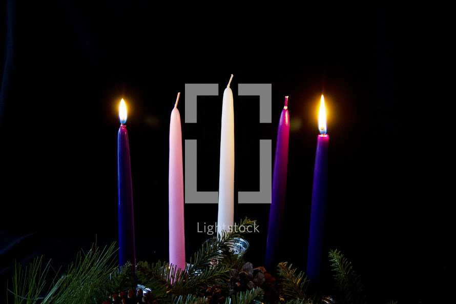 advent wreath with two candles lite 