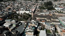 Aerial View Of Otavalo Cathedral In The Main Square Of Town In Ecuador.	