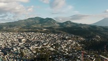 Aerial Panoramic View Of Sumpango Town With Flying Giant Kite In Sacatepéquez, Guatemala. 