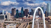 Top of Dallas Bridge with Skyline in Background - Panning Shot