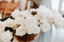 basket of white roses 