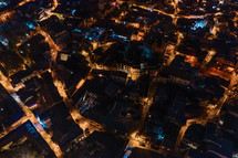 Illuminated street in the Night City aerial
