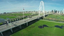Margaret Hunt Hill Bridge, Bridge, Dallas, over, aerial view, over, traffic