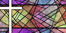 complex modern stained glass background with white cross 