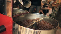 Roasting organic coffee.