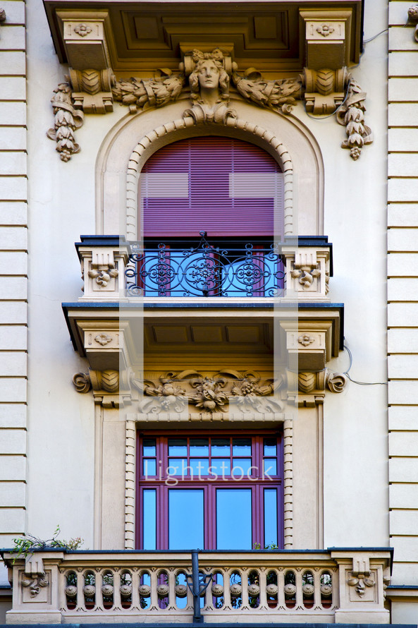 terrace and purple shutters in Switzerland 