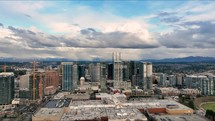 Downtown Bellevue Washington drone push looking east
