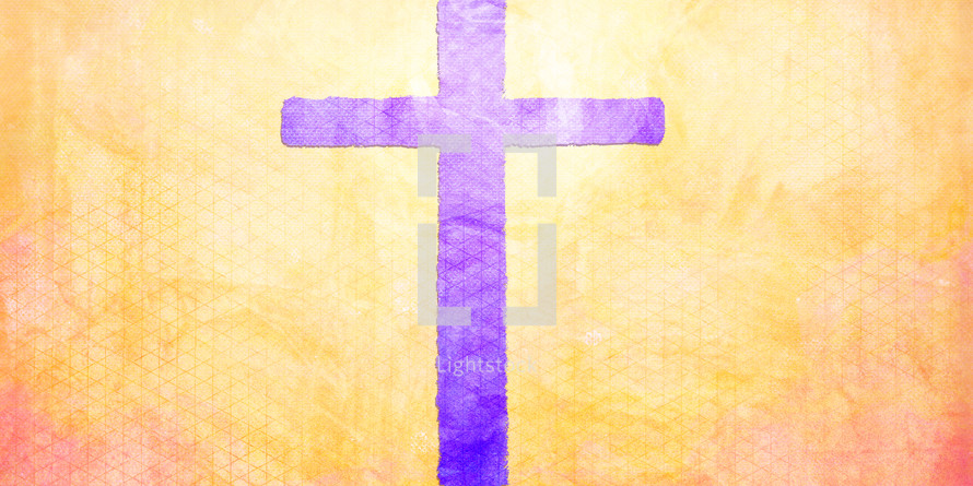 Purple cross on yellow geometric background