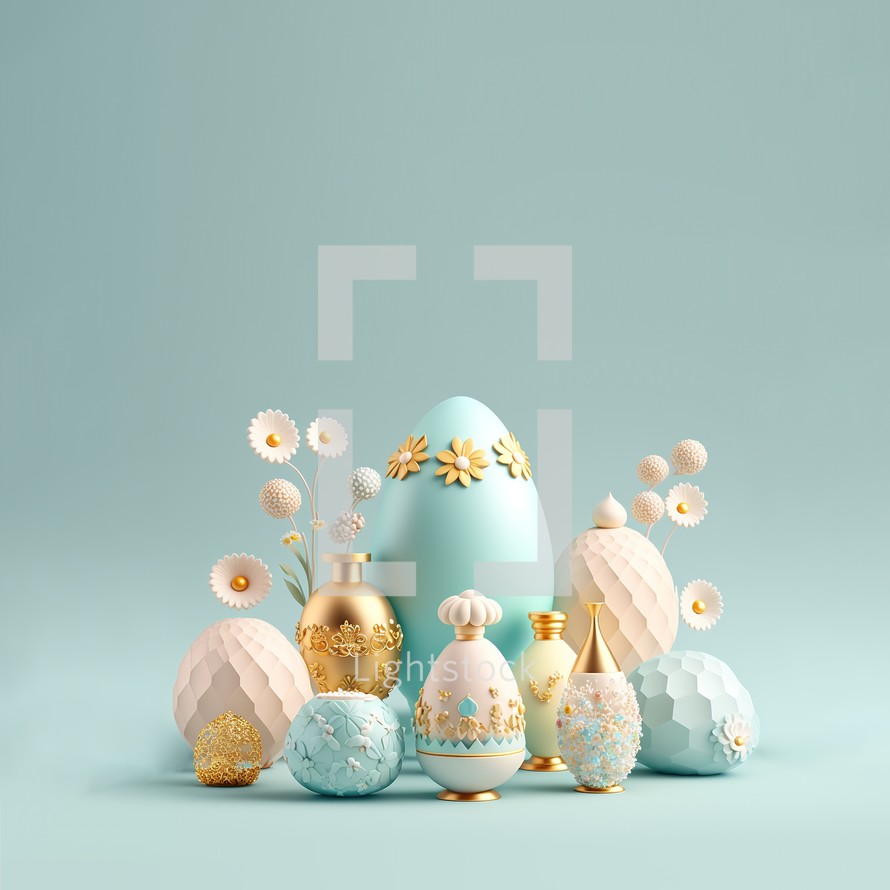 3D Easter eggs and floral background