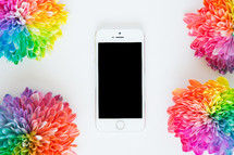 rainbow flowers and cellphone 