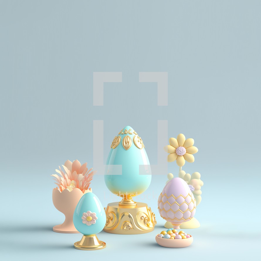 3D Easter eggs and floral background
