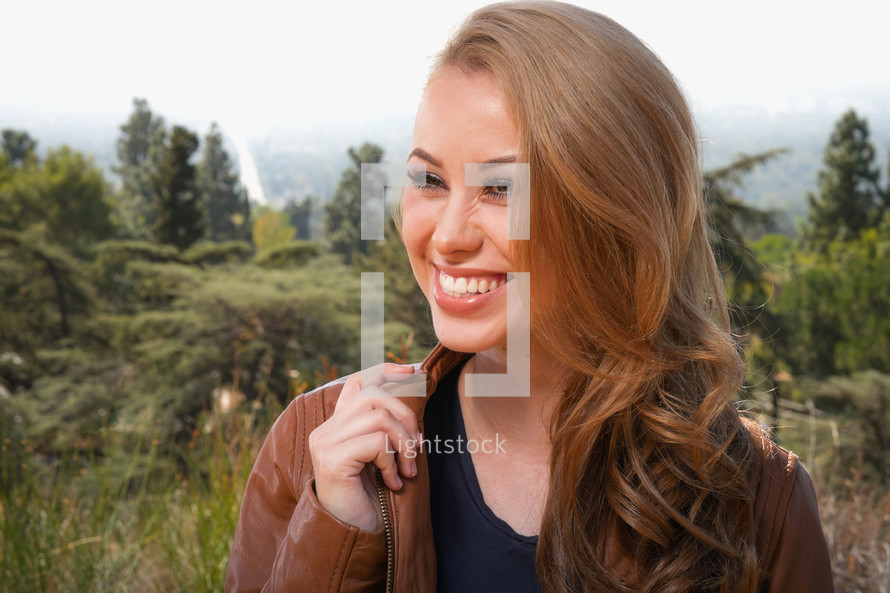 leather jacket, teen, girl, outdoors, young woman, portrait