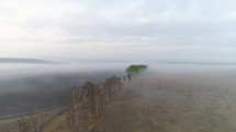 Aerial View On Spring Landscape In Fog