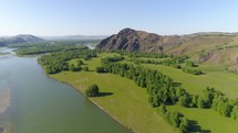 Summer Landscape with River Aerial Shot