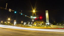 Timelapse of traffic moving in front of Albritton Bell Tower at Texas A&M University.