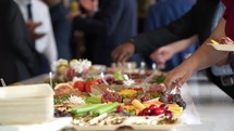 Wide food buffet spread racked focus