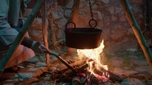 Old way to cook a meal in Middle Age 