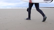 surfer walking on a beach with a surfboard 