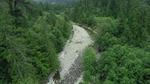 aerial view over a river and river bed 