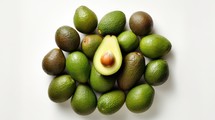 Avocados With White background top view Created With Generative AI Technology	

