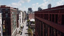 Drone footage of a bright sunny day in downtown St. Louis, Missouri. 