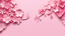 pink stripe of flowers on a soft background, copy space