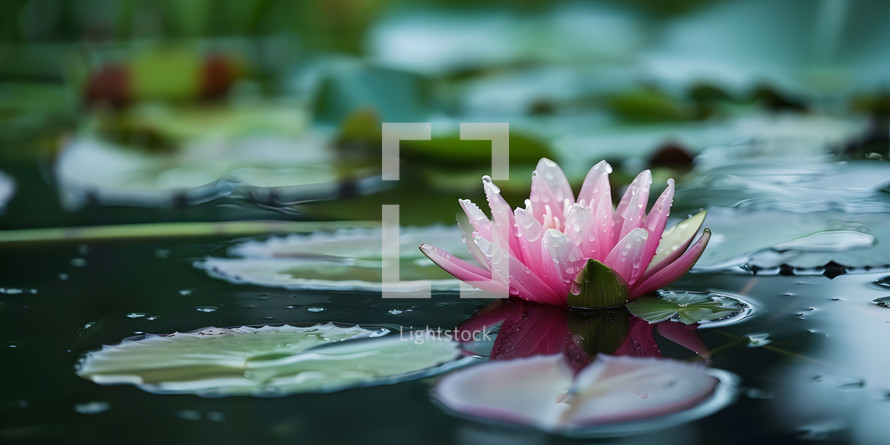 Growth, lilypad flourishes from the water in new beginnings 