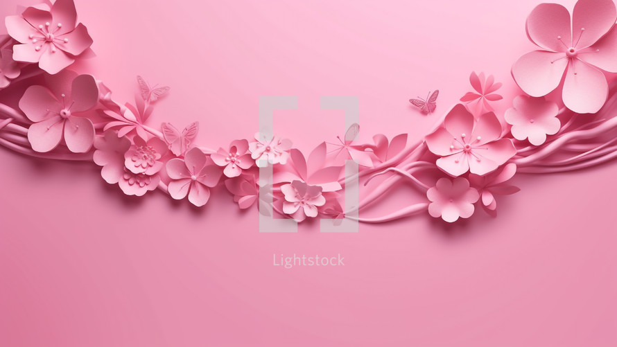pink stripe of flowers on a soft background, copy space