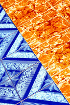 orange and blue tiles in Thailand 