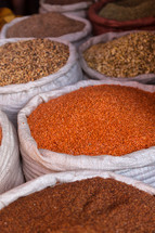 bags of grains and spices 