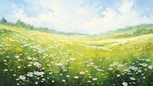 open field filled with white flowers