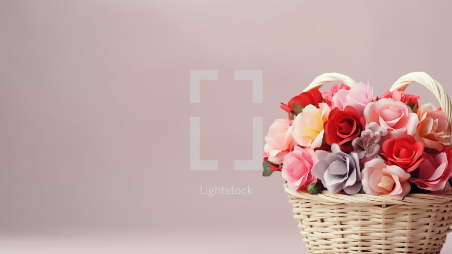 basket full of flowers with copy space 