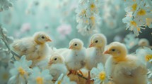 Baby chicks and flowers