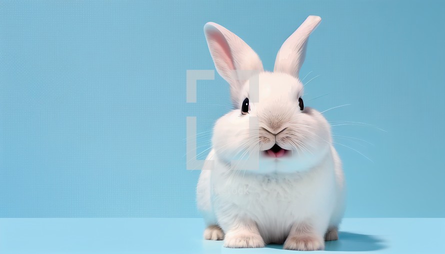 Cute bunny on a blue background for an Easter background